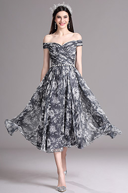 Robe Courte Hors Épaule Imprimée Bohême