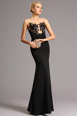 Robe de Soirée Dentelle Séquin Transparent Sans Manches