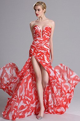Strapless Sweetheart Printed Evening Prom Dress
