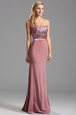 Strapless Sweetheart Rosy Brown Sequin Evening Dress