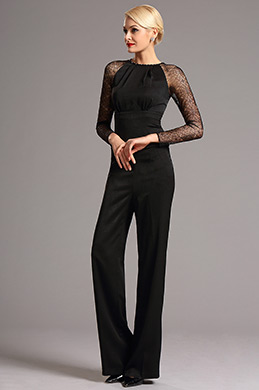 Stylish Lace Long Sleeves Black Jumpsuit