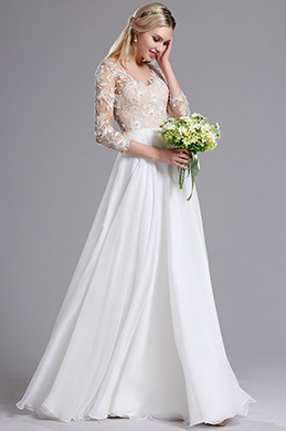 Robe de Soirée V Col Manche 3/4 Dentelle Blanche Robe de Soirée V Col Manche 3/4 Dentelle Blanche