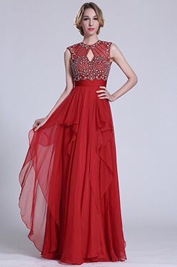 Gorgeous Ärmellos Perlen Rot Prom Kleid