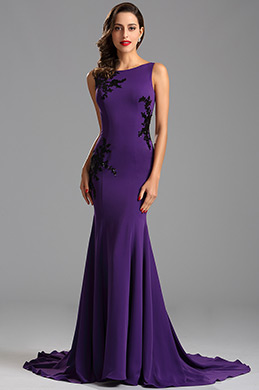 Elegant Sleeveless Lace Purple Formal Dress Evening Dress