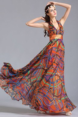 robe de soirée longue d'été à imprimé dos nu