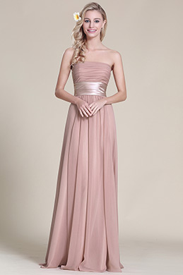 Elegante Vestido de Dama Plisado  Sin Tirante