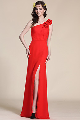 Blume Ein Schulter Rot Abendkleid Brautjungfernkleid