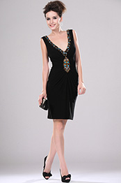 Sexy Black V-cut Beaded Cocktail Dress