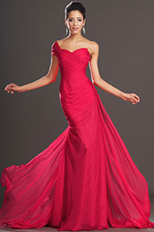 Elegant One Shoulder Red Evening Dress Prom Dress