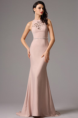 Sleeveless Rosy Brown Formal Gown with Stylish Cutouts