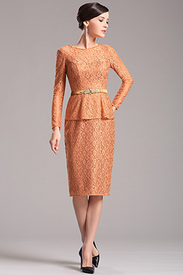 Stylish Long Sleeves Lace Orange Mother of the Bride Dress