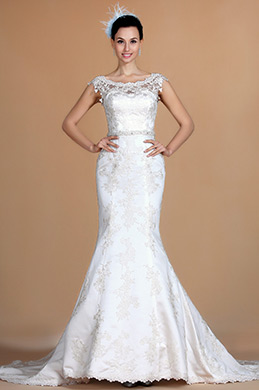 Bateau Neckline Lace Mermaid Wedding Dress