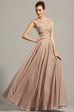 Вечернее Платье с Шапочными Рукавами и Бисерами