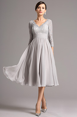 Vestido Para Madre de La Novia Gris Largas Mangas