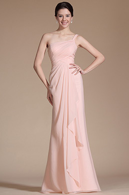 Pink One Shoulder Strap Evening Dress Prom Gown