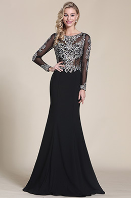 Beaded Bodice Long Sleeves Prom Dress Graduation Dress