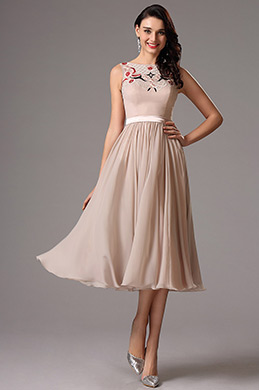 Delicated Embroidery Mid-calf Cocktail Dress Delicated Embroidery Mid-calf Cocktail Dress