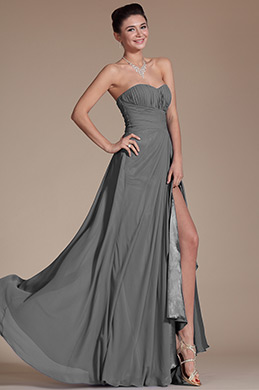 Strapless Sweetheart Slit Grey Bridesmaid Dress