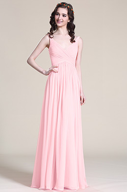 Robe demoiselle d'honneur sans manche col en V Rose