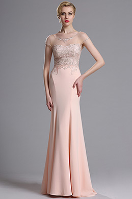 Розовое Празрачное Декольте Вечернее Платье в Пол