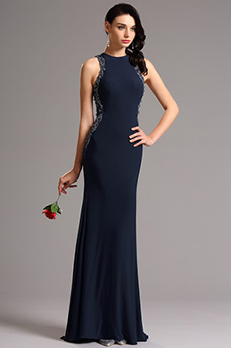 Ärmlos perlitisch Dunkel Blau Formal Abendkleid