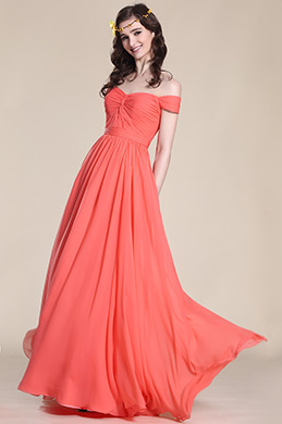 Elegant Off Shoulder Coral Bridesmaid Dress