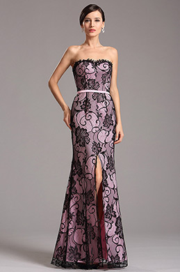 Strapless Sweetheart Neck High Slit Pink Bridesmaid Dress