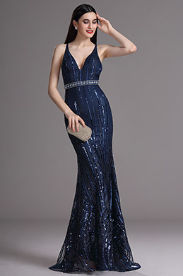 Sexy Blue Sparkling Formal Gown Evening Dress