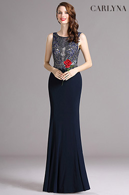 Carlyna  Dunkelblau Ärmelos Prom/Abendkleid mit Pailletten