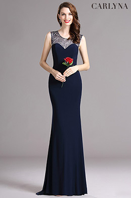 Carlyna Blaues Ärmelloses Ballkleid mit Beadings
