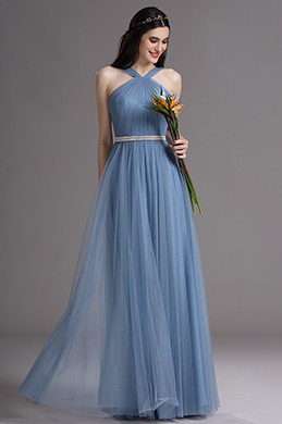 Blau Halter Sommer Brautjungfer Kleid
