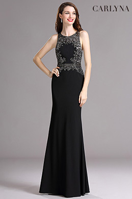 Carlyna Black Formal Dress with Beaded Appliques
