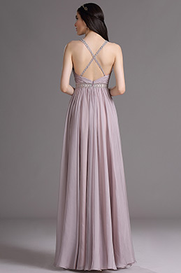 Violet Halter Beaded Bridesmaid Dress with Embroidery