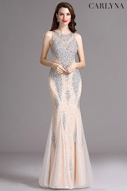 Carlyna Beige Süßer Schatz Ballkleid mit Perlen