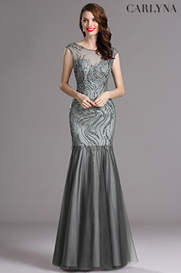 Carlyna Grey Sweetheart Beaded Sleeveless Formal Evening Dress