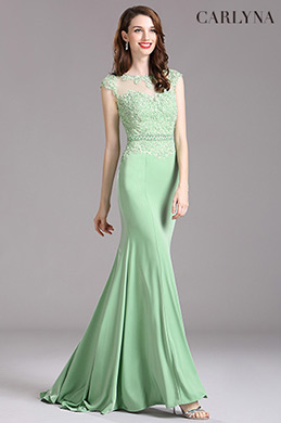 Carlyna Green Lace Beaded Mermaid Prom Dress