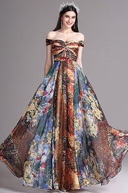 Floral Off Shoulder Pleated Summer Printed Dress
