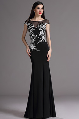 Robe de Soirée Cap Manche Dentelle Sirène Noire