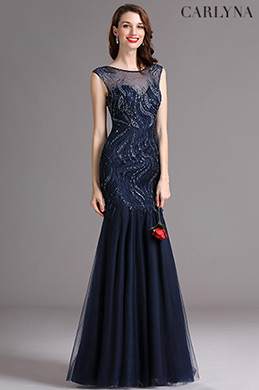 Carlyna Blue Sweetheart Beaded Sleeveless Formal Prom Dress
