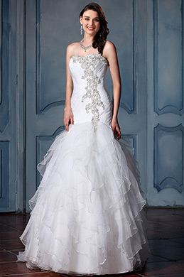 Trägerlos Perlen Tüll Brautkleid