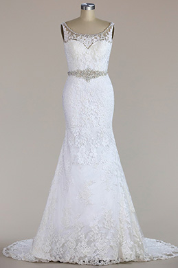 Sleeveless Beaded Lace Mermaid Wedding Dress