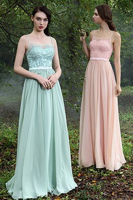 Green Spaghetti Straps Bridesmaid Dress