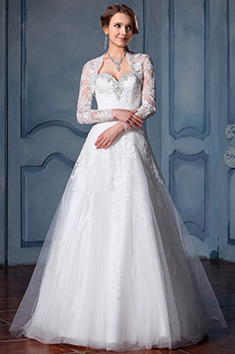 Long Sleeves Beaded Lace Wedding Dress