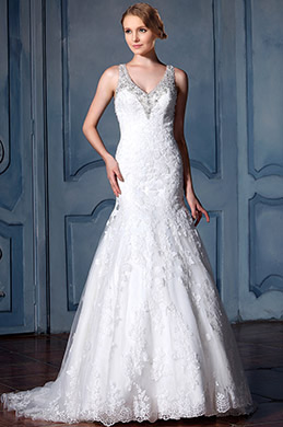 Ärmellos Perlen Spitze Meerjungfrau Brautkleid Ärmellos Perlen Spitze Meerjungfrau Brautkleid