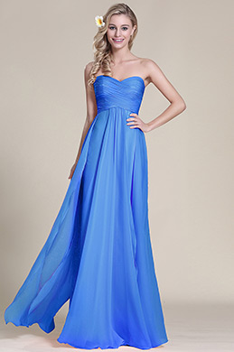 Robe Demoiselkle d'Honneur Sans Bretelle Bleue