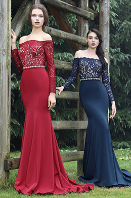 Long Sleeves Burgundy Overlace Evening Dress Long Sleeves Burgundy Overlace Evening Dress
