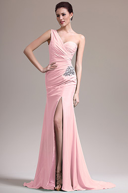 Robe Demoiselle d'Honneur Fendue Une Bretelle Rose
