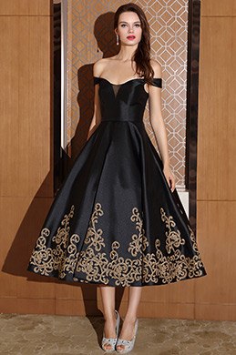 Schwarz Schulterfrei Party Cocktailkleid mit Spitze