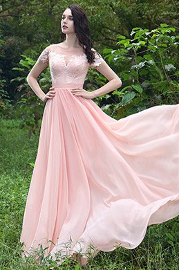 Pink Elegant Lace Prom Evening Dress