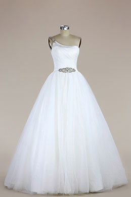 Weiß Ein Schulter Tüll Brautkleid Weiß Ein Schulter Tüll Brautkleid